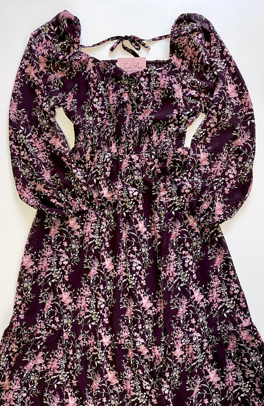 Brown/Mauve Long Floral Dress