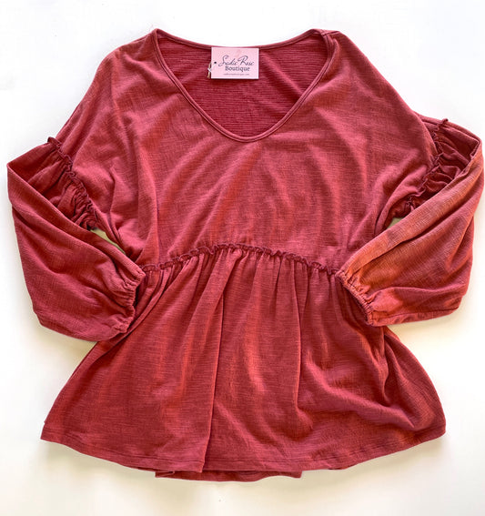 Red Long Sleeve Ruffle Shirt