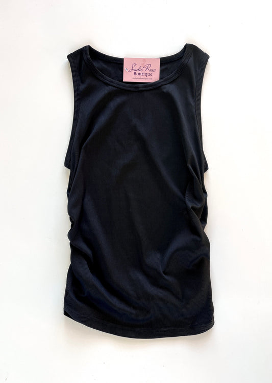 Ruched Black Tank Top