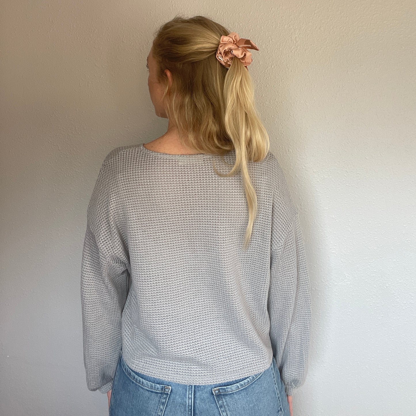 Grey Waffle Knit Blouse