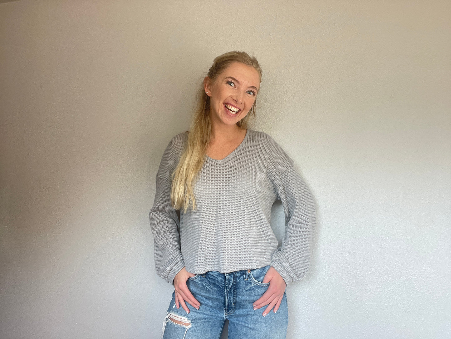 Grey Waffle Knit Blouse