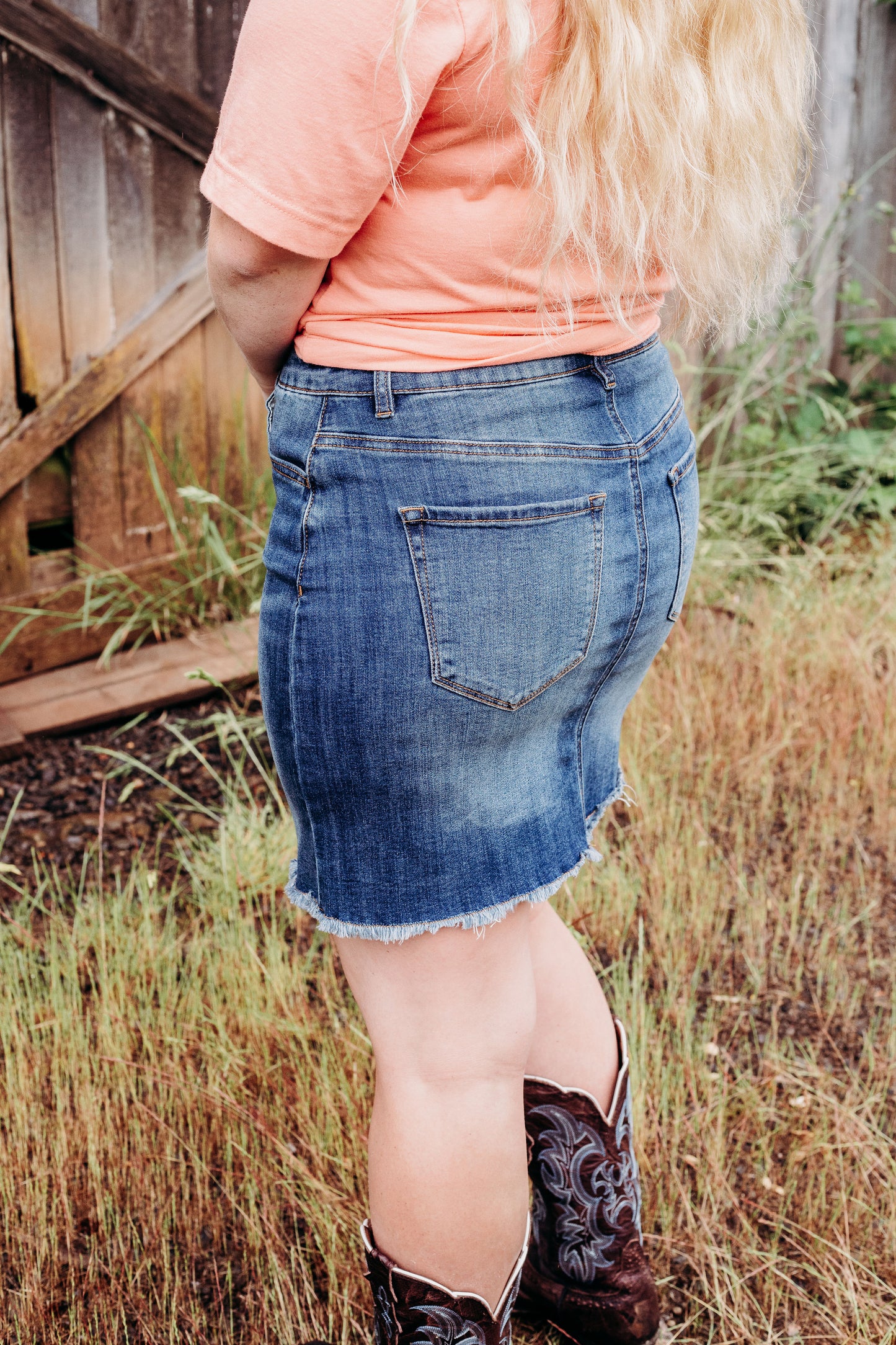 Frayed Denim Button-Up Skirt