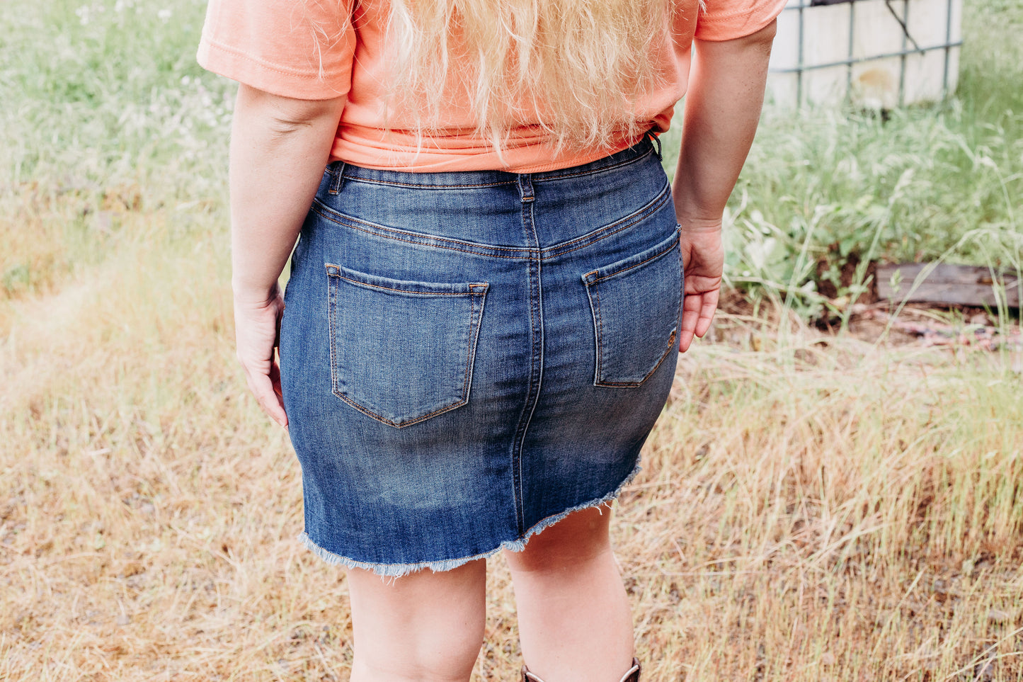 Frayed Denim Button-Up Skirt