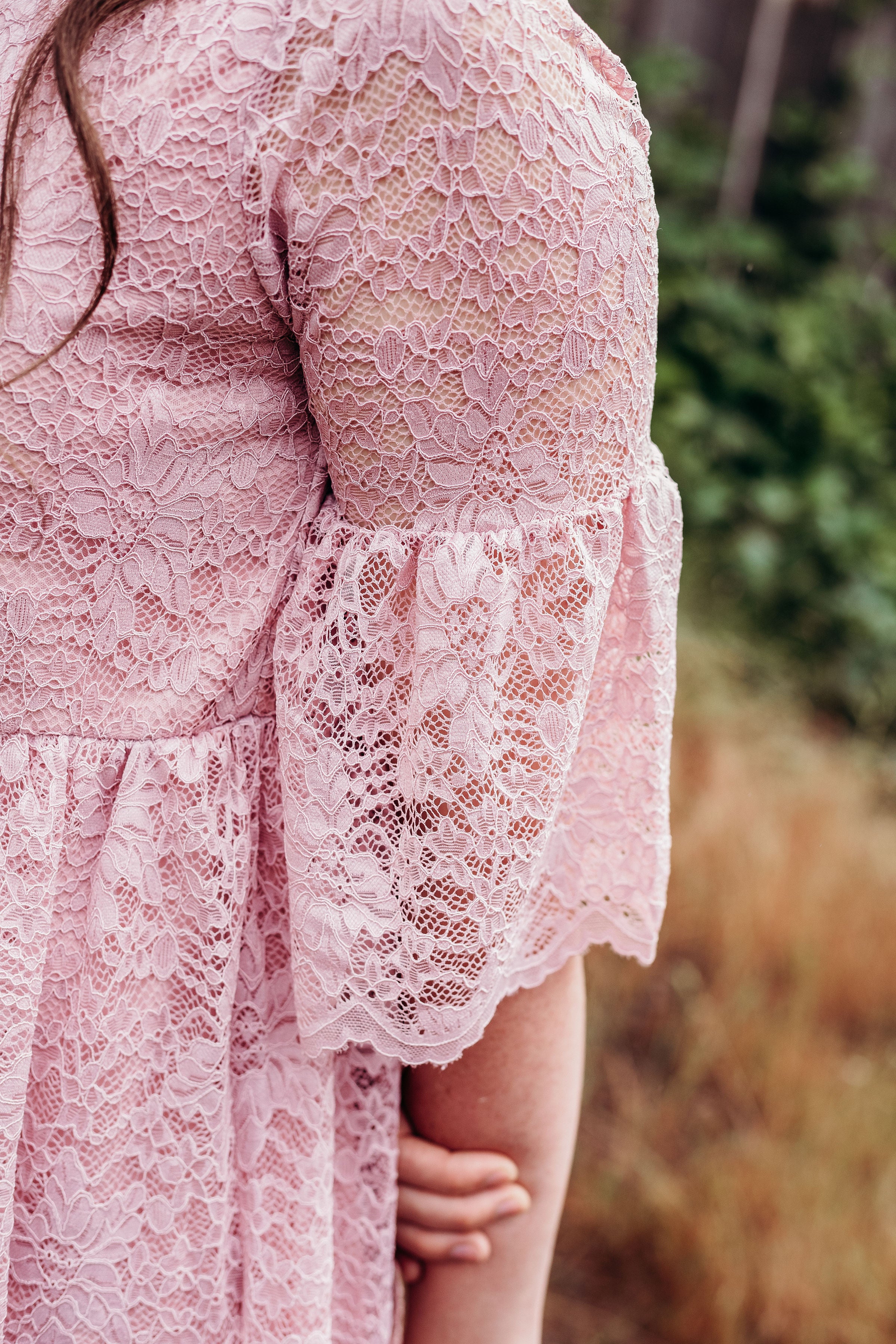 Pink lace dress outlet with bell sleeves